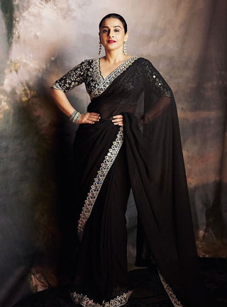 Meili Black Sari And Blouse by Gopi Vaid available on Indiaspopup