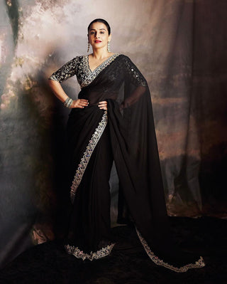 Meili Black Sari And Blouse by Gopi Vaid available on Indiaspopup