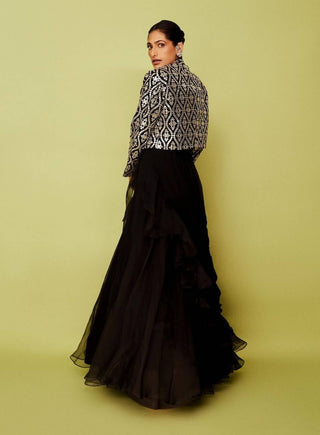 Gandhara Black Skirt And Jacket Set by Gopi Vaid available on Indiaspopup