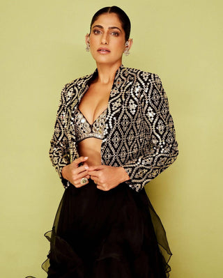 Gandhara Black Skirt And Jacket Set by Gopi Vaid available on Indiaspopup