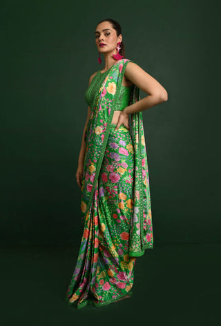 Chamee And Palak-Green Zahra Pleated Sari And Blouse-INDIASPOPUP.COM