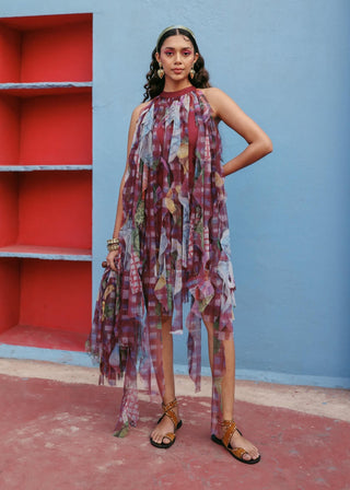 Cola wine sheer layered dress