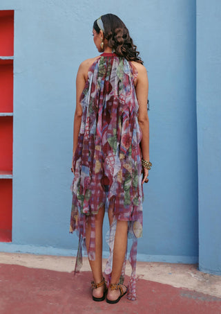 Cola wine sheer layered dress