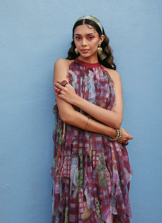 Cola wine sheer layered dress