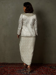 Gray vedam jacket and draped skirt set