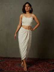 Gray vedam jacket and draped skirt set