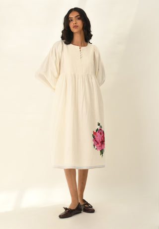 Atlantica ivory pleated yoke dress
