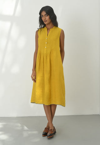 Perugia Mustard Pin-Tuck Dress by Payal Pratap available on Indiaspopup.com