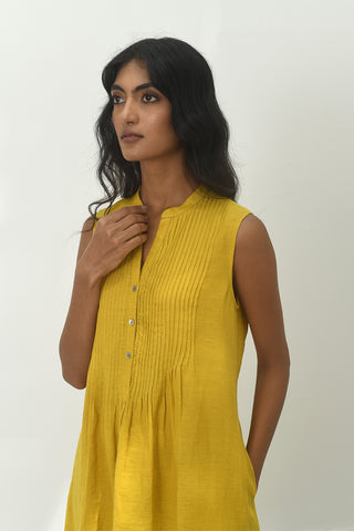 Perugia Mustard Pin-Tuck Dress by Payal Pratap available on Indiaspopup.com