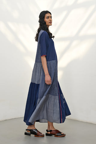 Aglia front open navy tiered dress