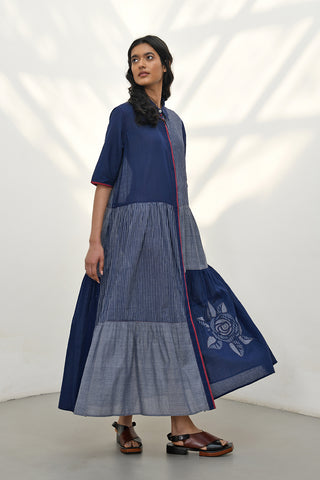 Aglia Front Open Tiered Patchwork Dress by Payal Pratap available on Indiaspopup.com