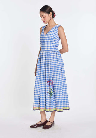 Azure blue gingham dress