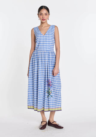 Azure blue gingham dress L