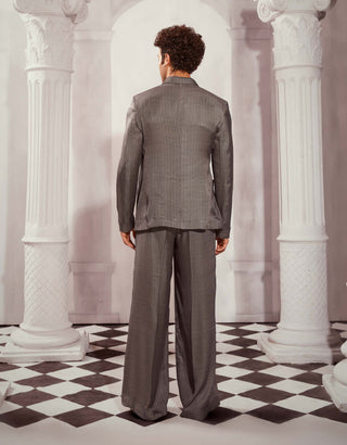 Nikita Mhaisalkar Men-Gray Print Silk Satin Tieup Blazer And Pant-INDIASPOPUP.COM