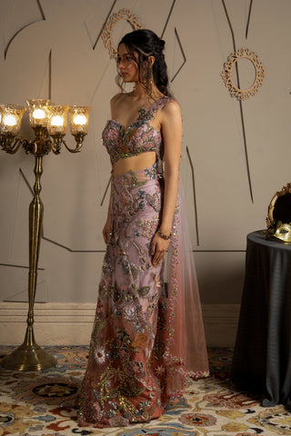 Elysia shimmer net draped sari and blouse