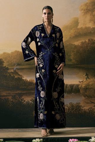 Cobalt blue velvet kurta dress with belt