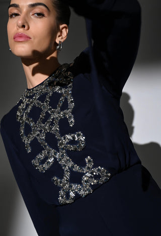 Indigo blue front slit dress