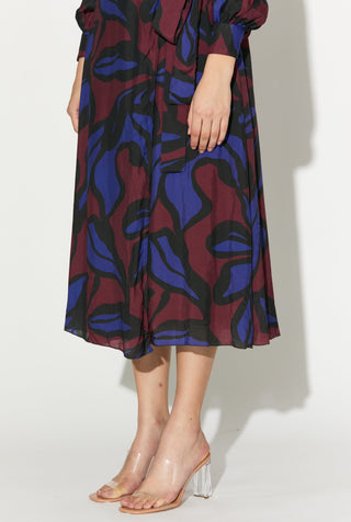 Blue maroon and black floral wrap dress