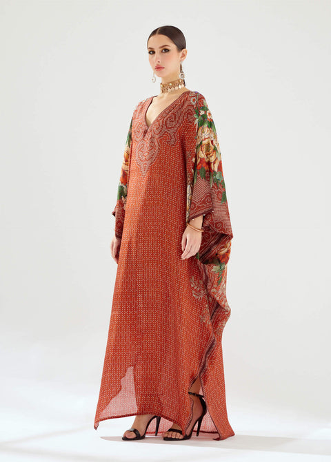 Rajdeep Ranawat-Verusha Rust Printed Kaftan-INDIASPOPUP.COM