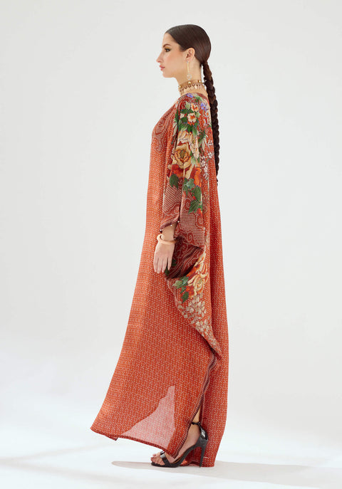 Rajdeep Ranawat-Verusha Rust Printed Kaftan-INDIASPOPUP.COM