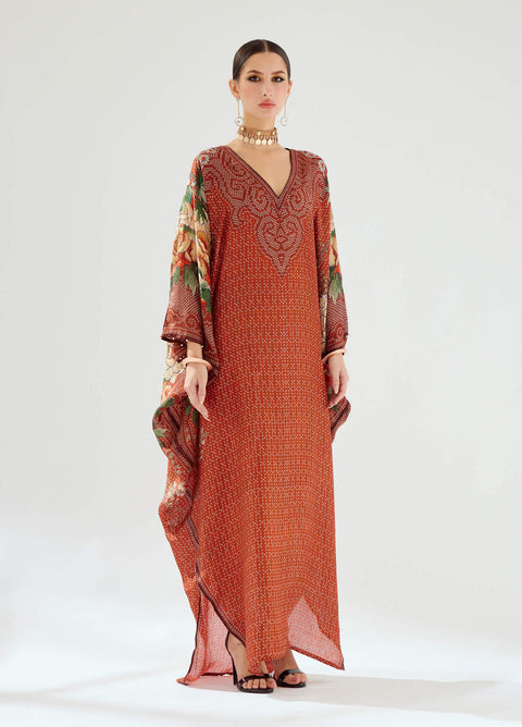 Rajdeep Ranawat-Verusha Rust Printed Kaftan-INDIASPOPUP.COM