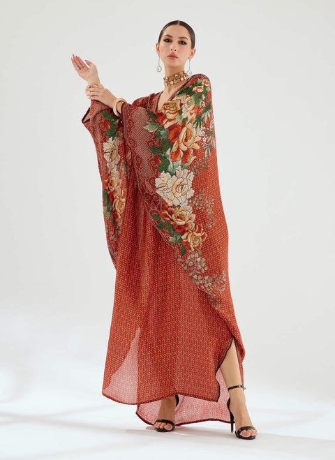 Rajdeep Ranawat-Verusha Rust Printed Kaftan-INDIASPOPUP.COM