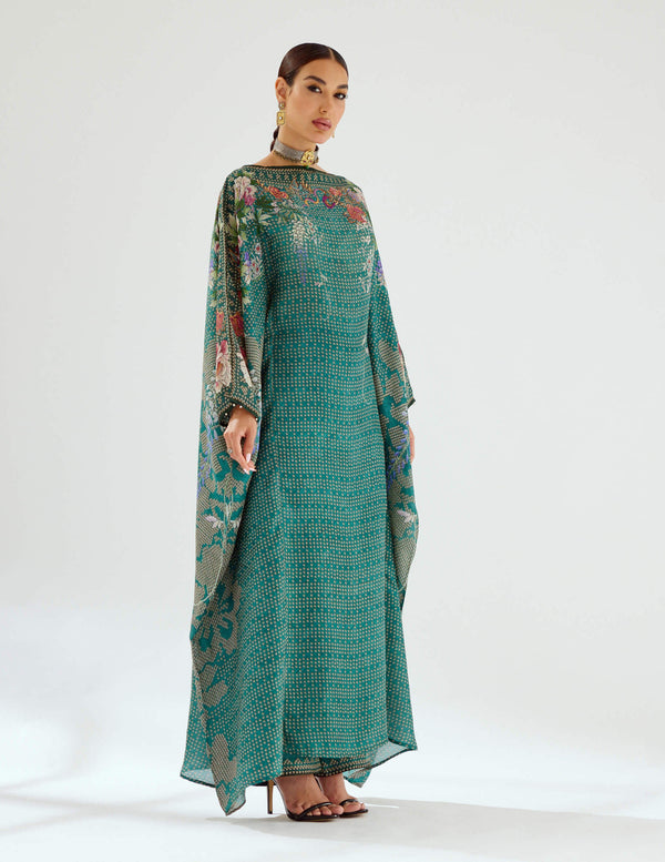 Rajdeep Ranawat-Aayat Teal Kimono Kaftan-INDIASPOPUP.COM