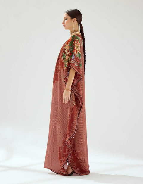 Rajdeep Ranawat-Eleni Rust Printed Kaftan-INDIASPOPUP.COM