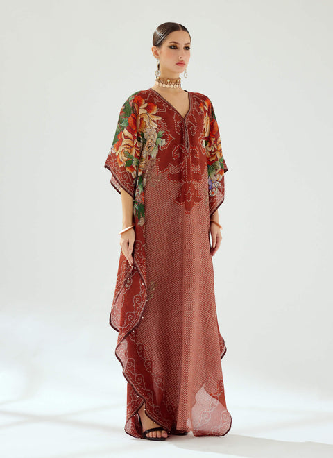 Rajdeep Ranawat-Eleni Rust Printed Kaftan-INDIASPOPUP.COM
