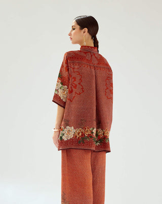 Rajdeep Ranawat-Maizah Rust Silk Shirt-INDIASPOPUP.COM