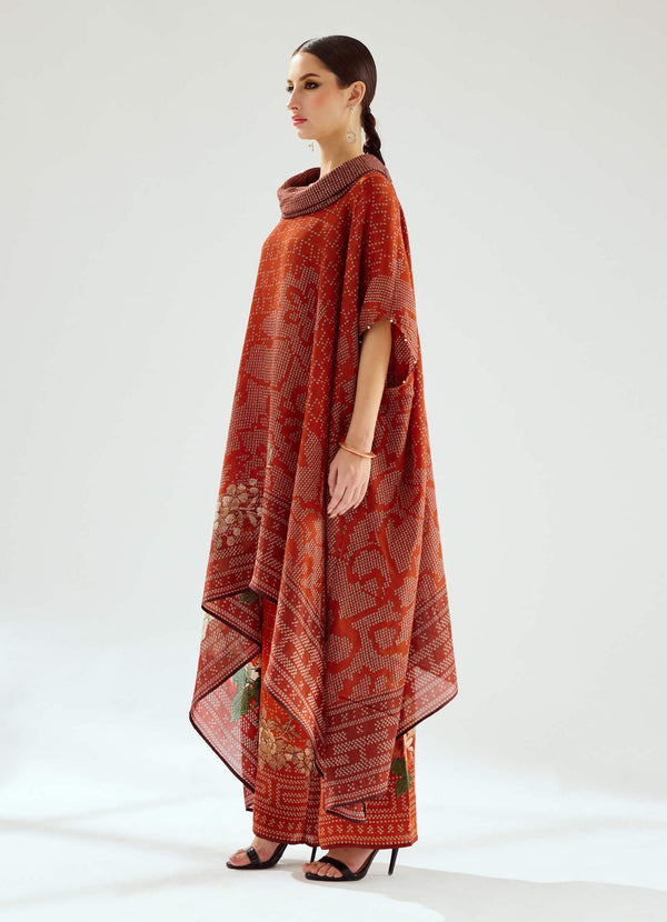 Rajdeep Ranawat-Lavanya Rust Silk Draped Tunic-INDIASPOPUP.COM