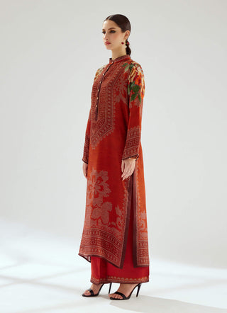 Rajdeep Ranawat-Ramin Rust Silk Printed Kurta-INDIASPOPUP.COM