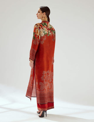 Rajdeep Ranawat-Ramin Rust Silk Printed Kurta-INDIASPOPUP.COM