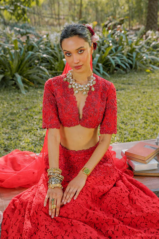 Red bohemian skirt set