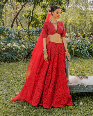 Red bohemian skirt set