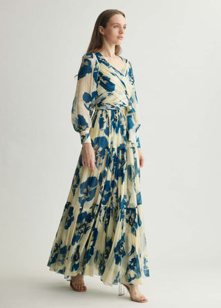 White Blue Floral Wrap Dress by Koai available on Indiaspopup