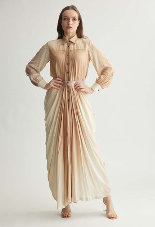 Off-White & Beige Ombre Print Drape Shirt Dress by Koai available on Indiaspopup