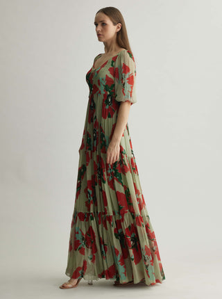 Beige, red and green floral dress