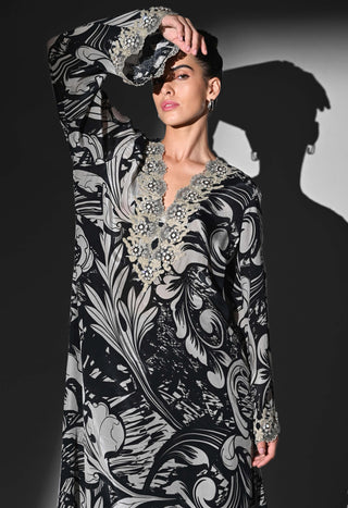 Black and white swirl print kurta and pants