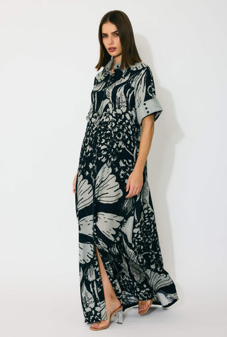 Gray and black floral shirt dress