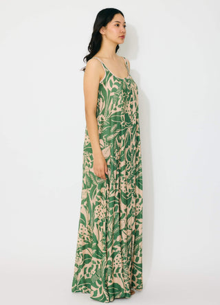 Peach and green sleeveless long dress