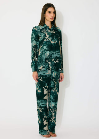 Dark green, mint and beige toil print shirt and pants