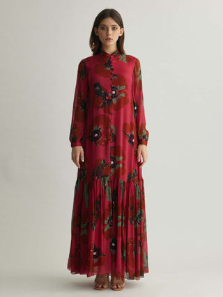 Red pink and mint floral long dress