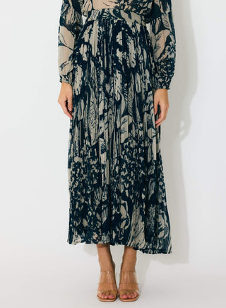 Blue and beige floral bow tie shirt and skirt