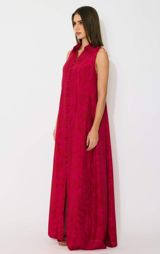 Hot pink and red sleeveless shirt dress