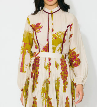Beige, mustard andhot pink floral top and skirt