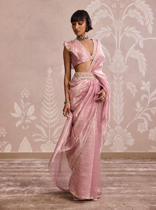 Lilac gold ruffled sari set