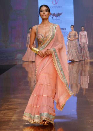 Gopi Vaid-Imroz Pink Drape Sari And Blouse-INDIASPOPUP.COM