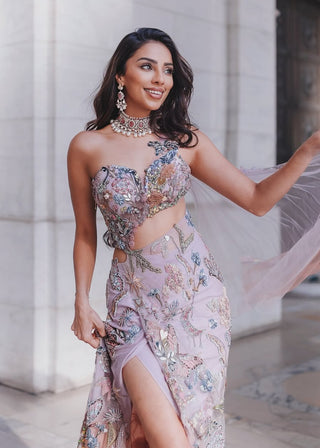 Elysia shimmer net draped sari and blouse