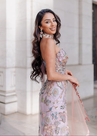 Elysia shimmer net draped sari and blouse